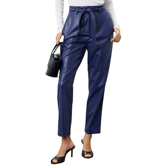 Peter Som Belted Faux Leather Pants in Blue, Size US 10 - Picture 2 of 9